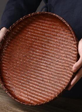 复古竹编簸箕 非遗手工大漆工艺农家簸箕竹筛子竹匾晾晒茶 叶簸箕