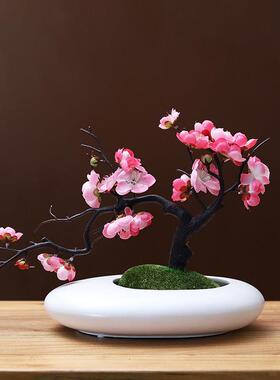 创意仿真梅花花艺盆景摆件新中式家居装饰插花腊梅假花套装摆设