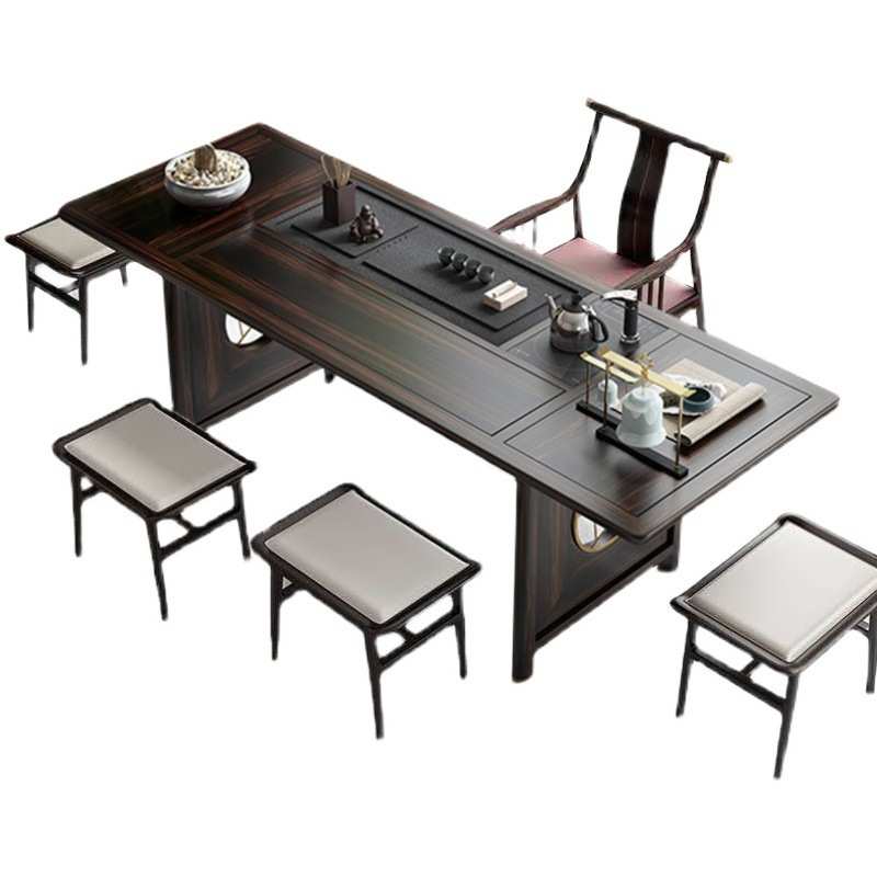 新中式实木茶台泡茶桌轻奢功夫茶茶几办公室茶椅黑檀乌金木 - 图0