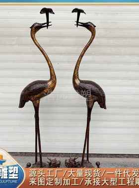 玄关祝寿礼品铜仙鹤灵芝鹤蹬龟动物雕塑龟鹤延年青铜器仿古摆件