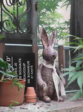 兔子摆件日系ins风户外花园造景阳台复古创意礼物桌面木雕摆件