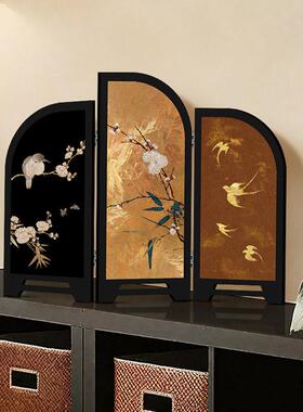 中古风高级感屏风桌面摆件玄关柜电视柜茶桌家居装饰品礼客厅摆画