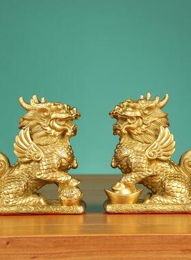 麒麟摆2件 客财富麒摆件一对 办公室厅装饰工艺品铜铜麟器
