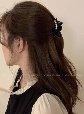 珍珠蝴蝶结黑色小抓夹发饰小号后脑勺半扎发夹夹子头饰发抓发量多