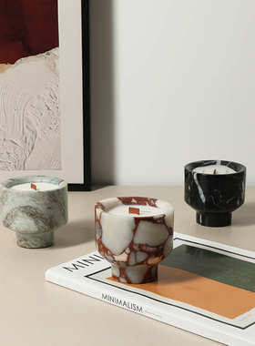 新中式侘寂天然大理石香薰蜡烛家居展厅民宿卧室创意软装摆件