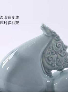 新中式摆件高端禅意陶瓷青瓷马领导老板办公室桌面装饰品茶室摆设