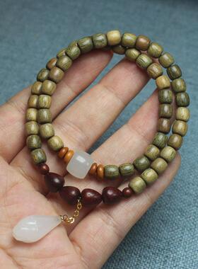 2026绿檀桶珠DIY白玉兰吊坠款手串手链 森系女款文玩佛珠念珠饰品