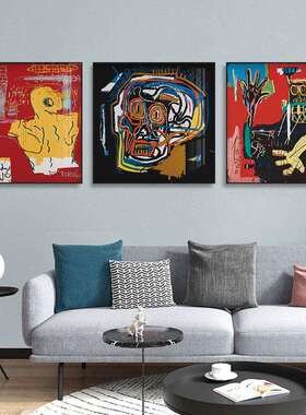 巴斯奎特Basquiat创意现代抽象画大师艺术办公室装饰画民宿挂画