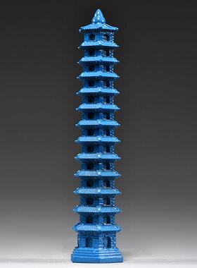 蓝色木雕十三层文昌塔红木工艺桌面摆件 实木家居装饰乔迁送礼首