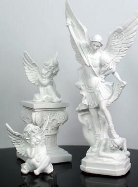 欧式大天使长米迦勒圣迈克尔雕塑摆件家居装饰树脂工艺品雕像摆设