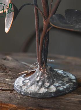 简约仿铜创意摄影道具复古做旧铁艺民宿客厅装饰玄关创意叶子摆件