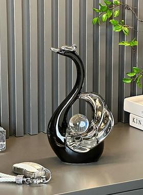 高颜值水晶球情侣天鹅摆件现代轻奢家居玄关客厅酒柜电视柜装饰品
