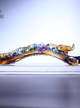 高档高琉晶璃吉如祥玉意摆件客厅轻奢装饰玄关发财高端档大象水工
