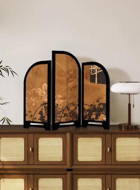 正品中古墨竹小屏风桌面摆件新中风式桌家居边装柜玄茶关饰品复古