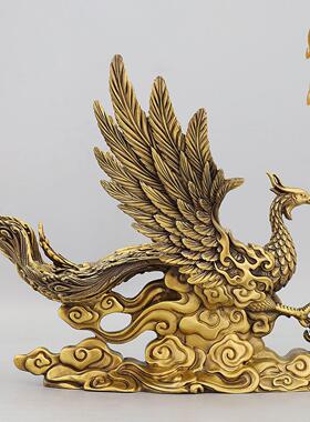 黄铜凤凰摆件龙凤呈祥吉祥物火凤凰家居玄关客厅电视柜装饰结婚