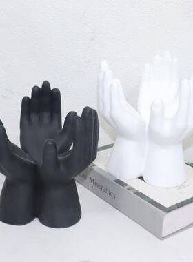 现简约个性创意手掌组雕塑摆首莲花手模饰合架家居件办公室实体代