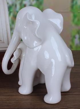 创意母子象陶瓷工艺品客厅酒柜玄关摆件简约现代家居房间装饰品