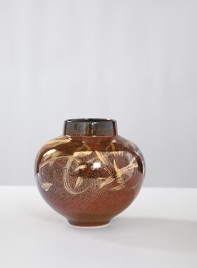 新中式复古霁红釉陶瓷花瓶宋代美学花器中古玄关客厅软装饰品摆件