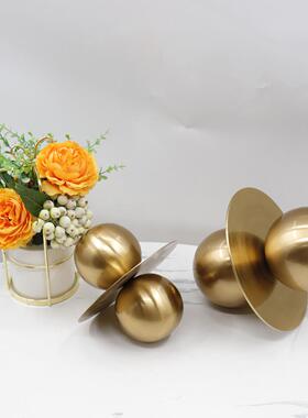 代简约样房书房玄关金星球装现饰品摆1件创意金板属色圆形几何摆