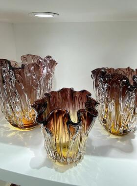 轻奢白菜花瓣琉璃花瓶摆件客厅餐桌插花玻璃花器样品间软装饰品