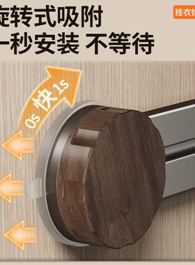 胡桃木色吸盘挂钩免打孔一排浴室衣架可移动厨房壁挂门后挂衣钩子