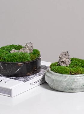 高档大理石盆景绿植新中式仿真花生干花现代会议桌客厅摆件