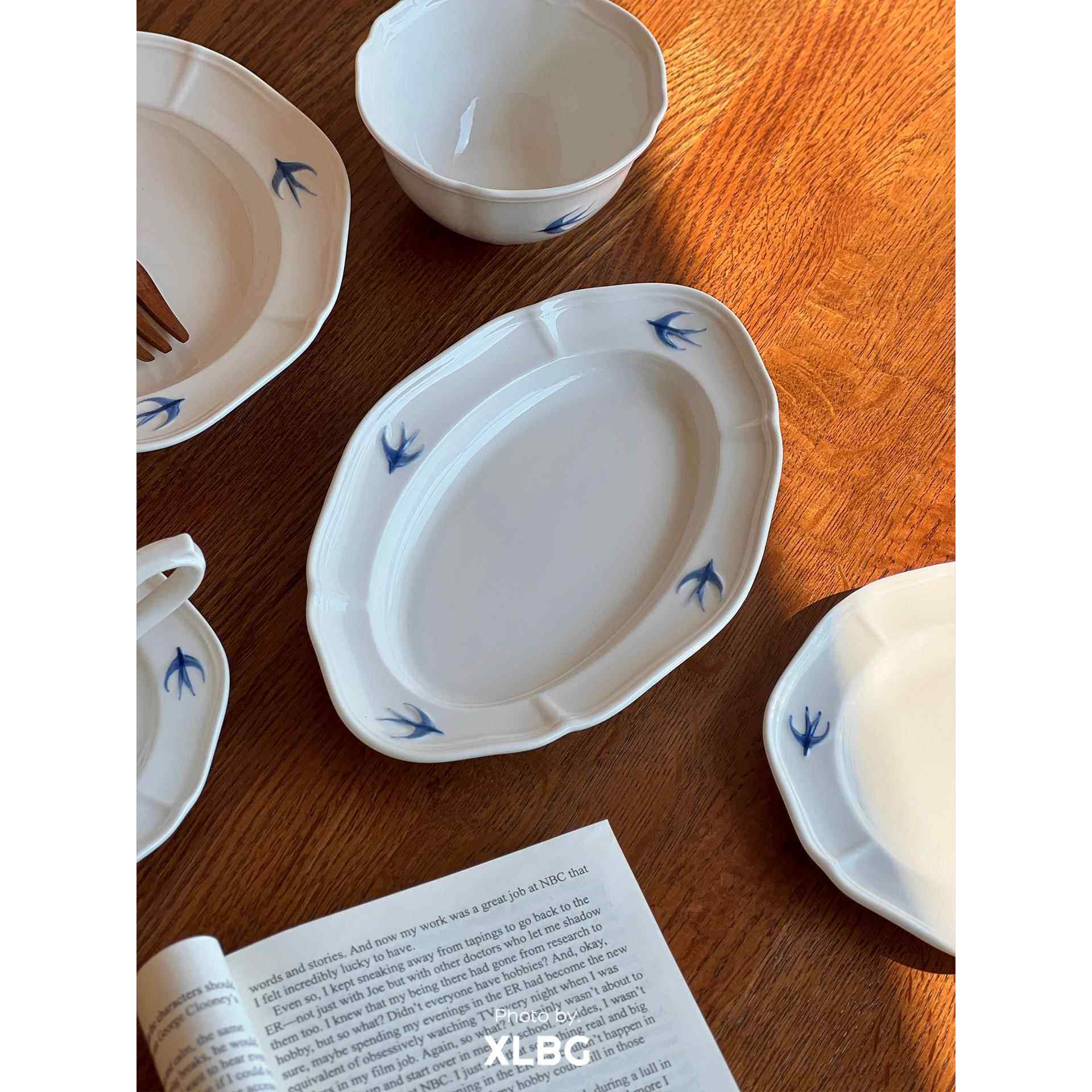 ins风燕子盘高颜值小碗米饭碗浮雕咖啡杯陶瓷餐具套装早餐甜品盘,淘宝优惠券,粉丝福利购,淘宝优惠卷