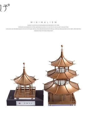新中式金属古建筑模型摆件玄关茶室售楼处中国风徽派软装饰