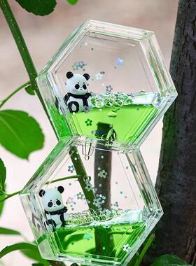 熊猫油滴情绪稳定小摆件创意办公桌面工位解压沙漏计时器