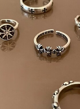 十字架欧美风做旧开口戒指指环