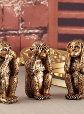 新款树脂工艺品摆件三不猴子雕塑办公室花园园林摆饰树脂办公桌面