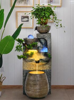 招财流水喷泉摆件 庭院景观假山 树脂创意造景办公室风水