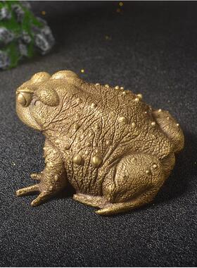 《招财金蟾》纯黄铜手把件招财男士造景彷真茶宠文玩蟾蜍茶盘摆件