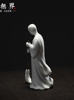 高档泥无界禅 创意办公室件新中式客厅书房陶瓷设人物意摆摆家居