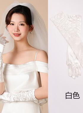 缎面手套黑色粉红色紫色覆古优雅表演晚礼服照片手臂盖生日派对照