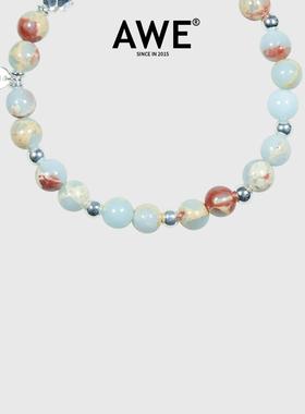 AWE官方彩色寿山石四叶草手链925纯银幸运手环情侣款闺蜜礼物手串