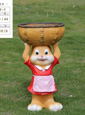 花园装饰 庭院创意户外园艺摆件花缸动物工艺品卡通兔子装饰摆件