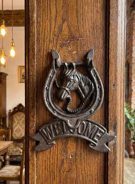 创意复古铸铁马头门敲铁艺动物门扣门拉手壁饰别墅庭院阳台装饰