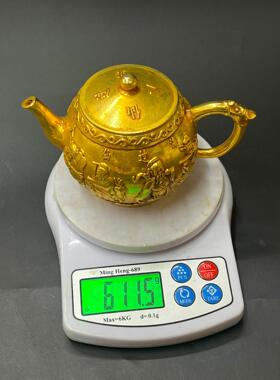 复古纯铜鎏金八仙过海茶壶仿古做旧摆件 铜工艺品 文创市集老物件