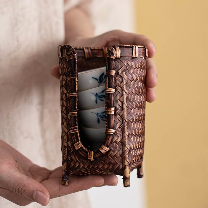 Bamboo cup cage cup holder Bamboo tea cup storage rack Drain cup holder Tea drying rack tea set accessories accessories