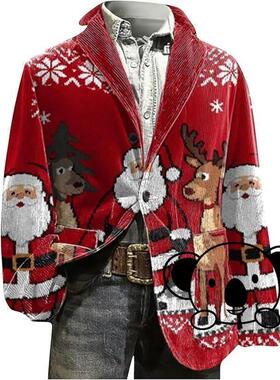 X 63347 Men's christmas print blazer jacket 士圣诞印花西装