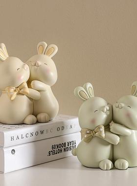 2023兔子摆件书桌桌面书柜书立客厅玄关电视柜创意书档家居装饰品