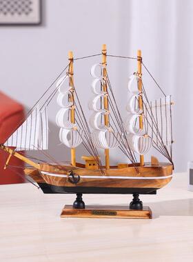 一帆风顺创意彩绘小帆船手工木质摆件工艺品帆船模型店铺家居装饰
