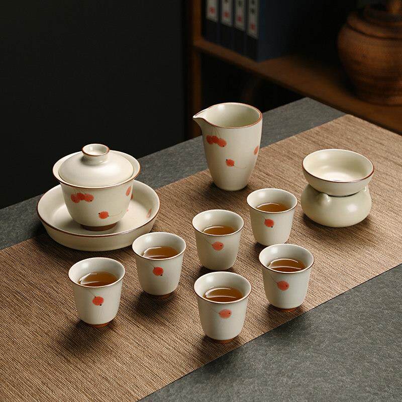Ru Kiln Kung Fu Tea Set Chinese Retro Living Room Office Tea Light Luxury High-end 2024 New Gift Box