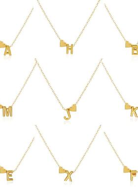 Gold Color Letter Heart Initial Choker Necklace For Women 26