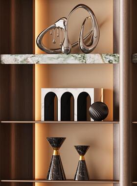 现代无障碍豪宅客厅酒柜背景开格装饰酒店样板房小众高端软装饰