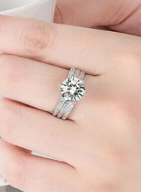 外贸满钻大裸石戒指 高档锆石订婚戒指 旋转扭纹满钻经典六爪戒指