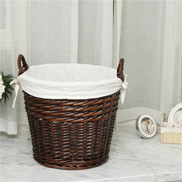 Woven basket dirty clothes basket basket bamboo frame retro basket rattan storage basket storage basket small bamboo basket white