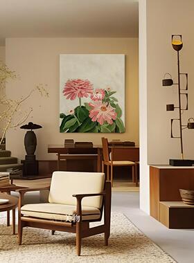 红色花卉手绘油画挂画中古风现代简约 客厅餐厅玄关斗柜装饰画可