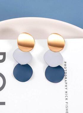 Korean Blue Geometric Acrylic Resin Drop Earrings for Women